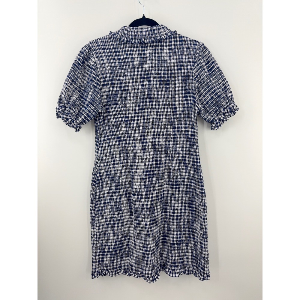 B35 Jason Wu Smocked Gingham Mini Dress 4 Navy White Collar Cotton Dinner Party - Picture 6 of 11